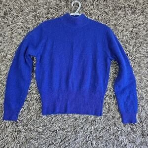 Nina Patrick 90s Y2K LambsWool Angora Sweater Women Blue Mock Neck Size M